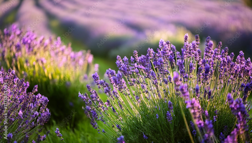 Obraz premium lovely violet lavender blooming in green meadow