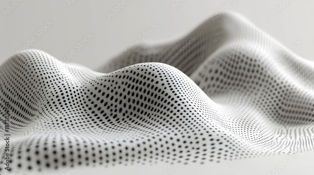 A white undulating surface covered in black dots creates a dynamic 3D landscape. Ideal for website backgrounds or presentation visuals. A white undulating surface covered in black dots creates a dynamic 3D landscape. Ideal for website backgrounds or presentation visuals.