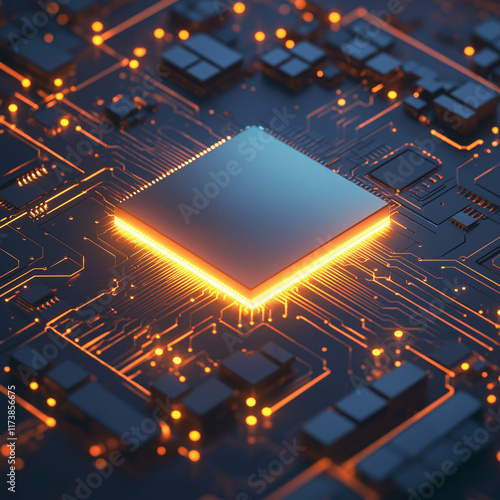 Circuitry's Heart: A Futuristic Microchip in High-Tech Embrace