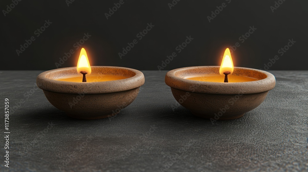 Two lit oil lamps cast a warm glow in a serene setting. Ideal for spa and wellness visuals or conveying a sense of peace and tranquility. Two lit oil lamps cast a warm glow in a serene setting. Ideal for spa and wellness visuals or conveying a sense of peace and tranquility.