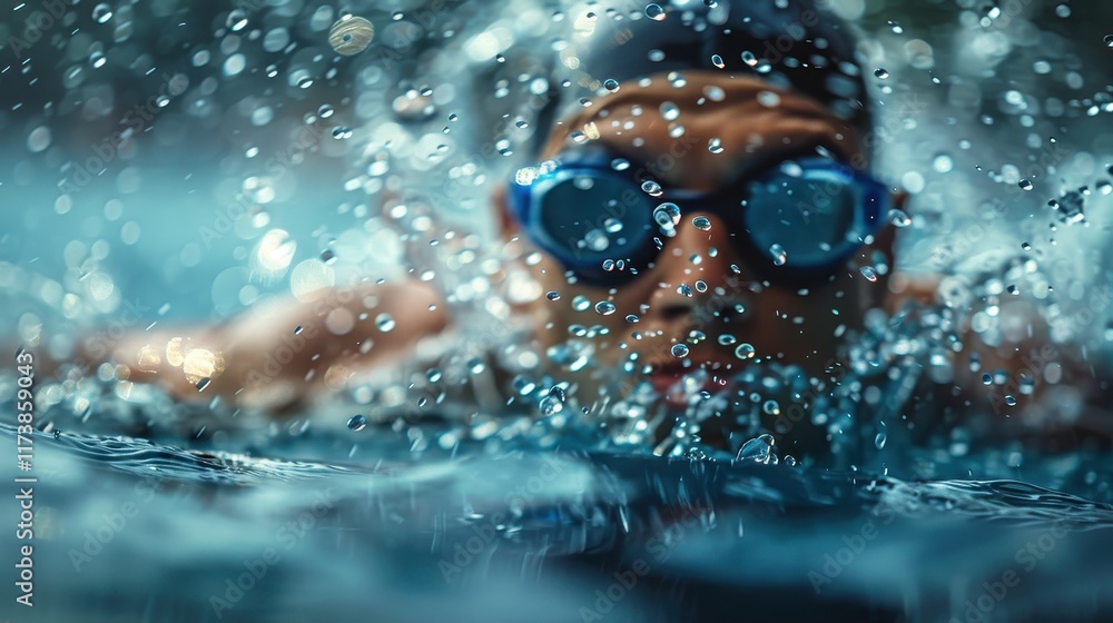 Fototapeta premium A swimmer emerging from the water, showcasing determination and focus.