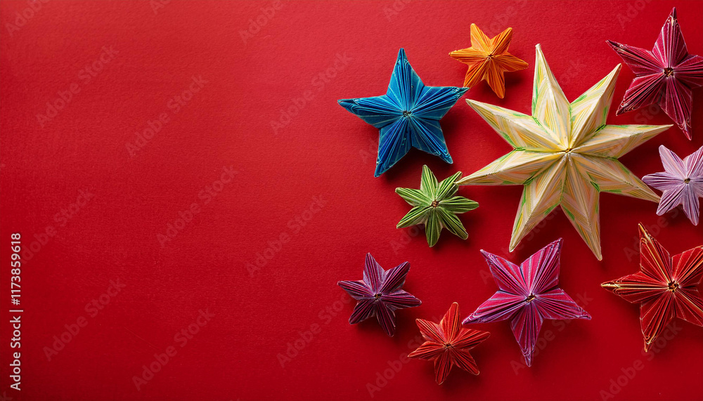 colourful las posadas stars on red background for mexican holiday celebrations colourful las posadas stars on red background for mexican holiday celebrations