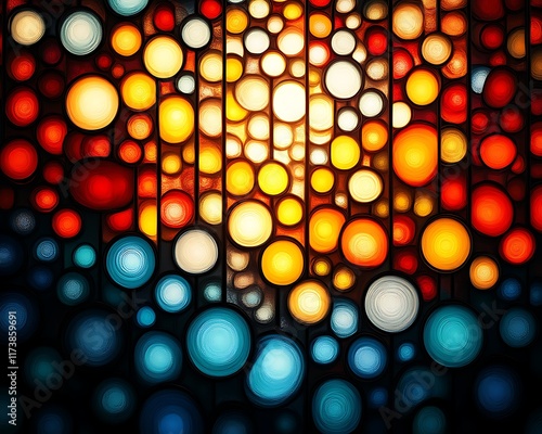 Abstract colorful glowing circles pattern.