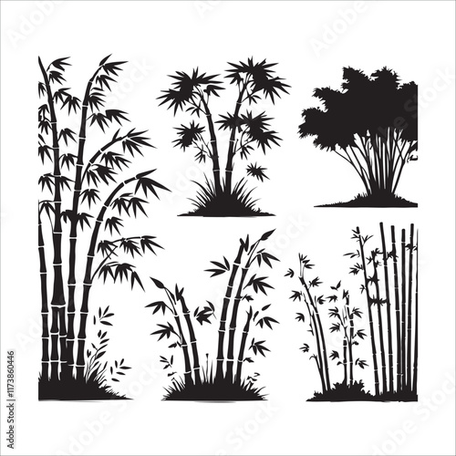 Bamboo tree silhouette vector photo