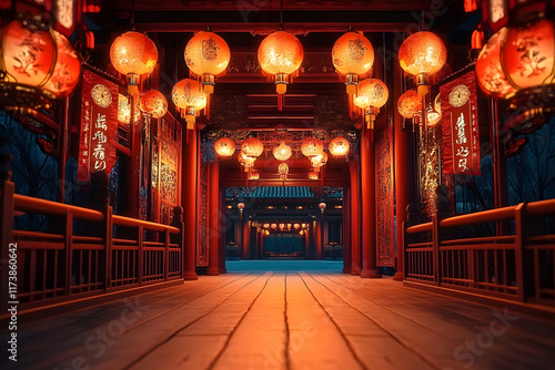 Wallpaper Mural Beautifully decorated temple entrance for chinese new year celebrations with lanterns and banners Torontodigital.ca