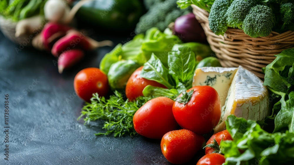 piece of cheese with fresh vegetables on a table. Dairy product background piece of cheese with fresh vegetables on a table. Dairy product background