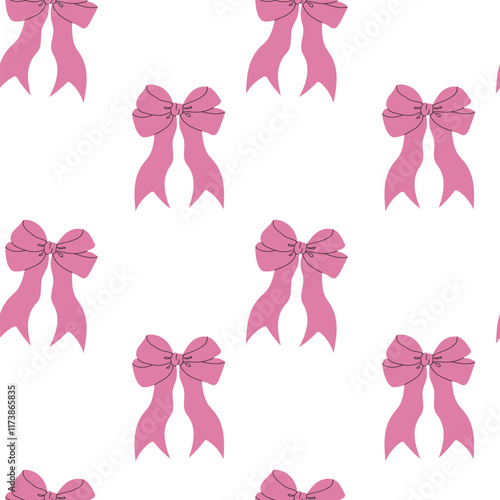 Seamless pattern background featuring ribbons and bows in a coquette, girlish style. Perfect for prints, greeting cards, banners, web design, wrapping paper, fashion textiles, wallpapers, and covers.