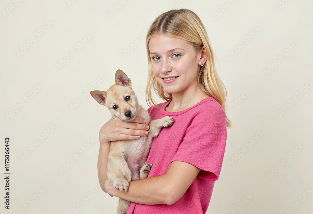 Portrait of a little girl with a puppy in her arms Portrait of a little girl with a puppy in her arms