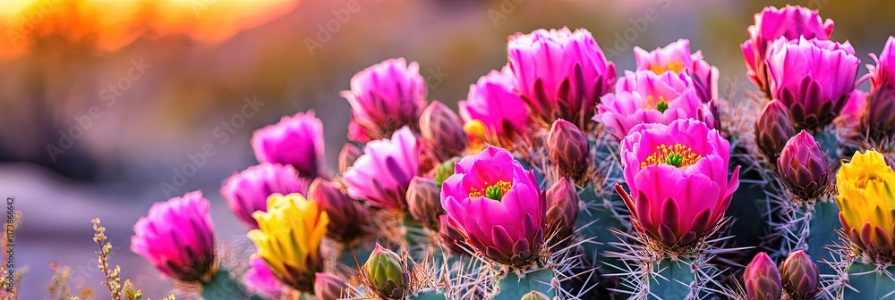 Obraz premium cacti in the desert, colorful cactus blossoms,