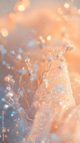 Abstract background featuring glowing soft patterns and delicate floral elements against a warm light, creating a dreamy and serene atmosphere