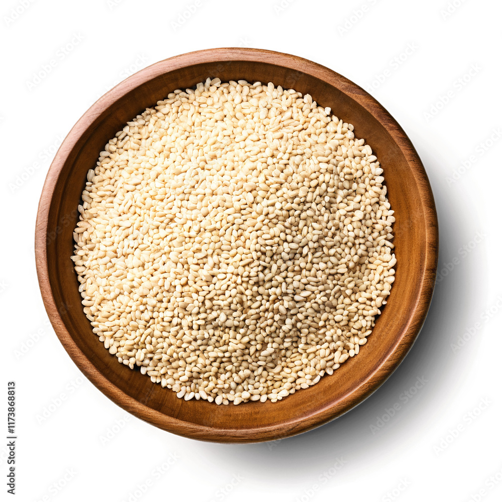 Heap of sesame seeds in a wooden bowl isolated on transparent background Heap of sesame seeds in a wooden bowl isolated on transparent background