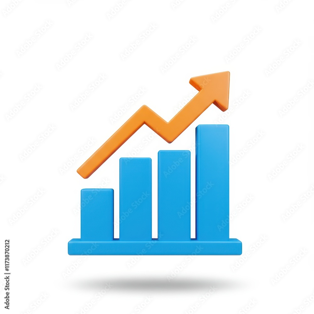 Bar charts and Arrow 3D icon isolated on white background Bar charts and Arrow 3D icon isolated on white background