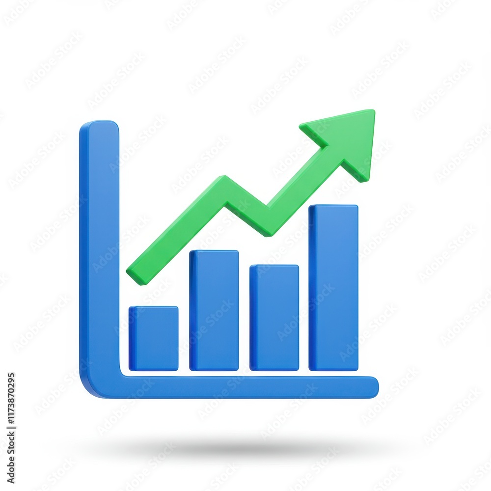 Bar charts and Arrow 3D icon isolated on white background Bar charts and Arrow 3D icon isolated on white background