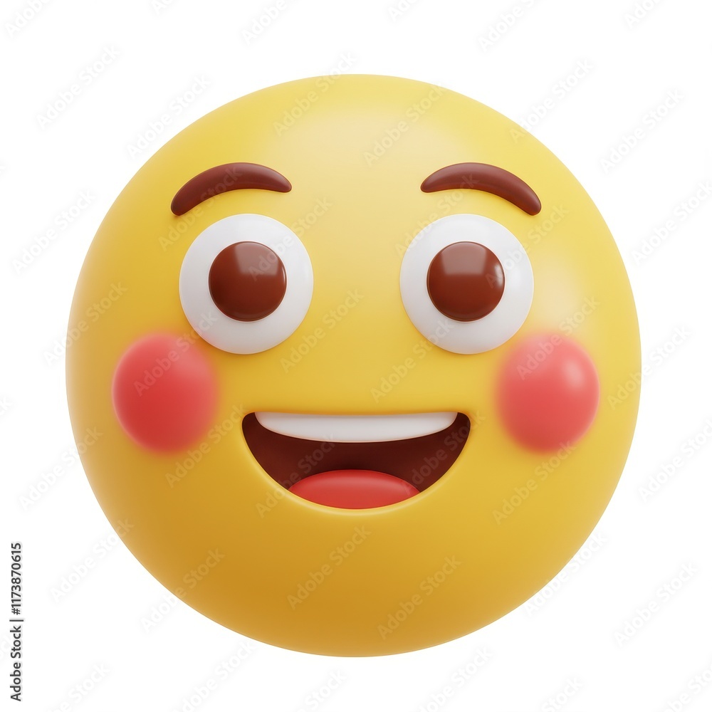 Blushing smiley face emoji with big eyes and a happy expression 3D Icon isolated on white background Blushing smiley face emoji with big eyes and a happy expression 3D Icon isolated on white background