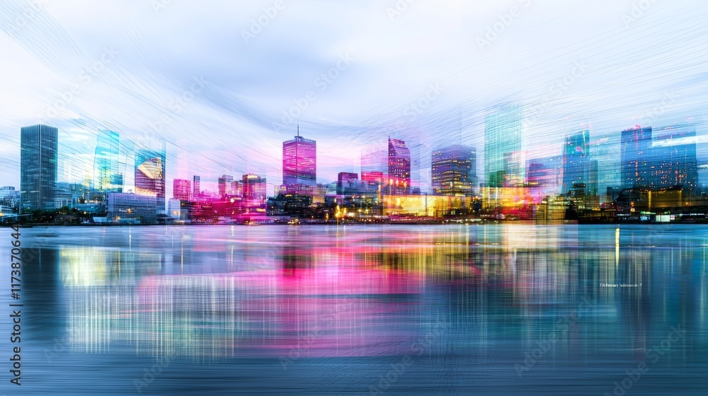 Fototapeta premium Abstract Futuristic Cityscape with Vibrant Colors and Dynamic Lines