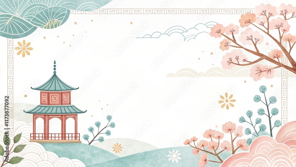 Fototapeta premium cute cartoon Chinese pattern watercolor background