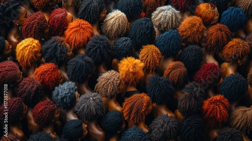 A vibrant display of diverse hairstyles and textures in a crowd.