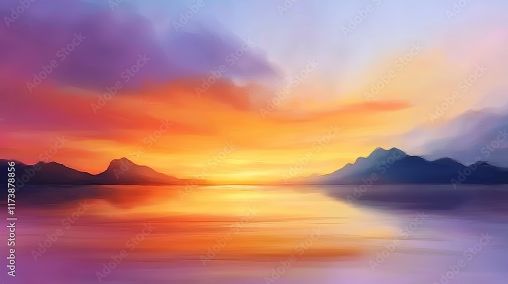 Naklejka premium Impressionistic Sunset Reflected on Water