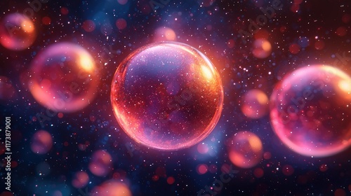 Wallpaper Mural Glowing orbs float in a dark space, illuminated with red and blue light, creating a magical, abstract scene. Torontodigital.ca