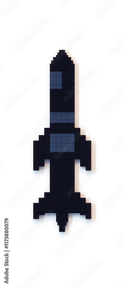 Pixelated black rocket on white background. Pixelated black rocket on white background.