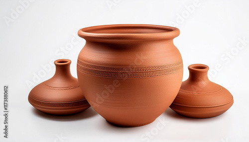 clay vase or labu sayung on isolated white history photo