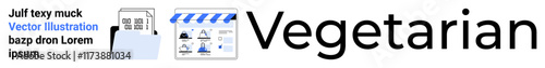 Text document, clapperboard, and bold Vegetarian text. Ideal for content creation, media industry, healthy living, document editing, blogging dietary discussions and app design. Landing page