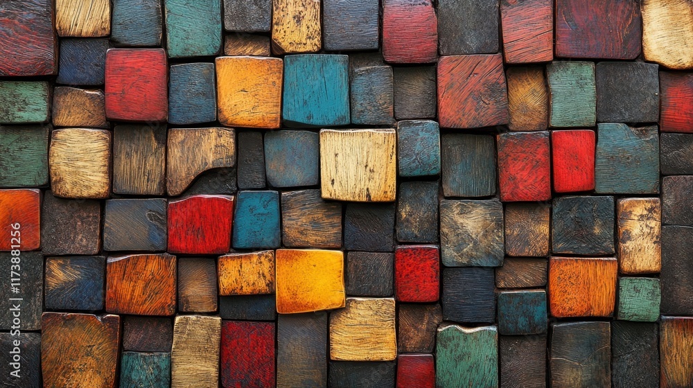 Vibrant assortment of rustic wooden blocks arranged artistically on textured surface for a unique visual feast. Generative AI Vibrant assortment of rustic wooden blocks arranged artistically on textured surface for a unique visual feast. Generative AI