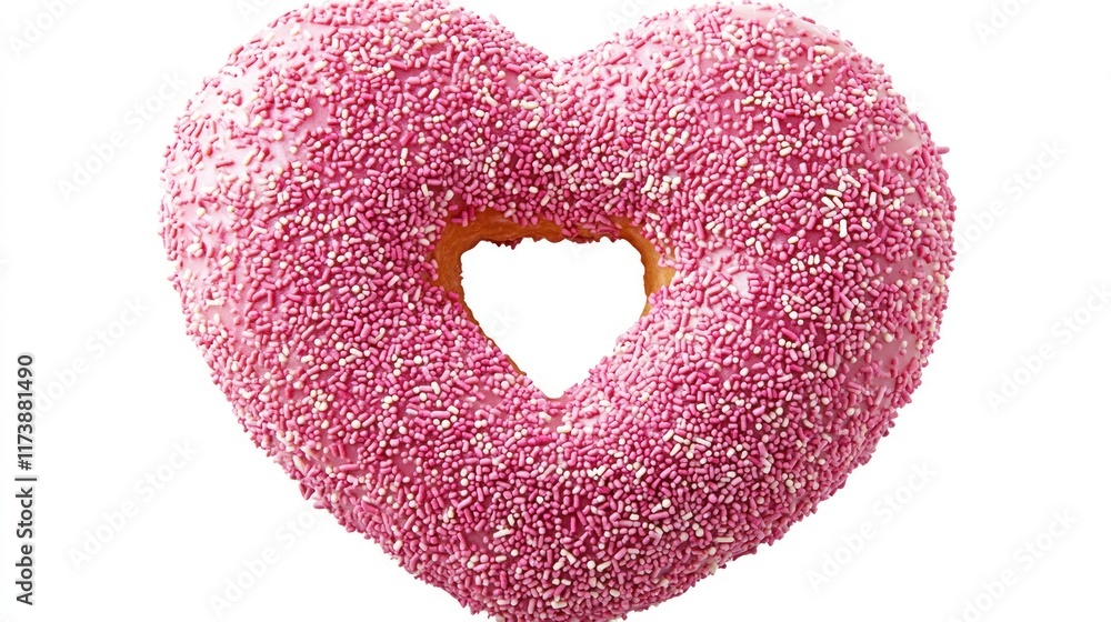 A heart-shaped donut with pink icing and sprinkles. Perfect for Valentine's Day or any sweet occasion. Use for marketing or greeting cards. A heart-shaped donut with pink icing and sprinkles. Perfect for Valentine's Day or any sweet occasion. Use for marketing or greeting cards.