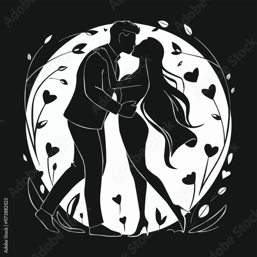 Vector illustration a man on his knees, makes a proposal to marry the woman Couple silhouette vector illustration and artwork
 