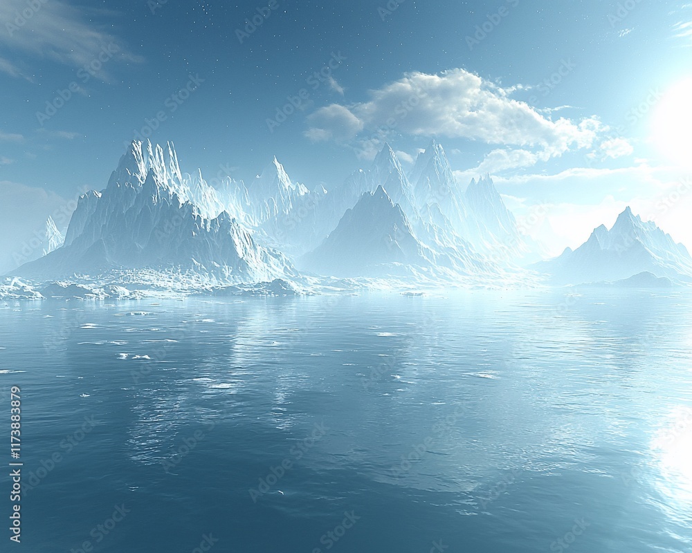 custom made wallpaper toronto digitalSerene icy mountains reflected in a calm, blue lake under a clear sky.