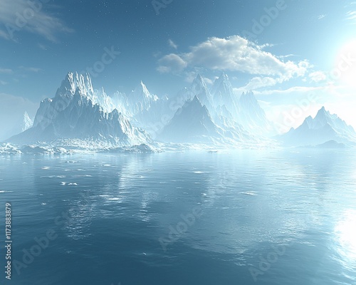 Wallpaper Mural Serene icy mountains reflected in a calm, blue lake under a clear sky. Torontodigital.ca