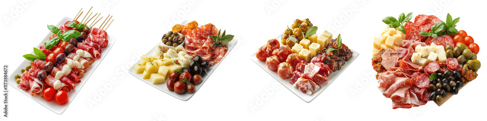 Traditional Italian appetizer isolated on transparent background, Set of Traditional Italian appetizer isolated on transparent background, Set of