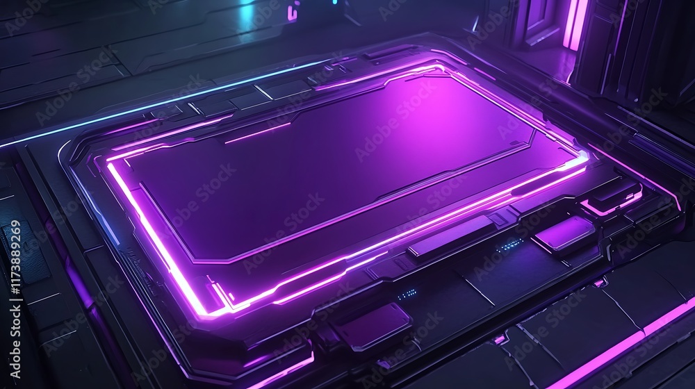 Obraz premium Futuristic Purple Neon Panel Sci Fi Technology Interface