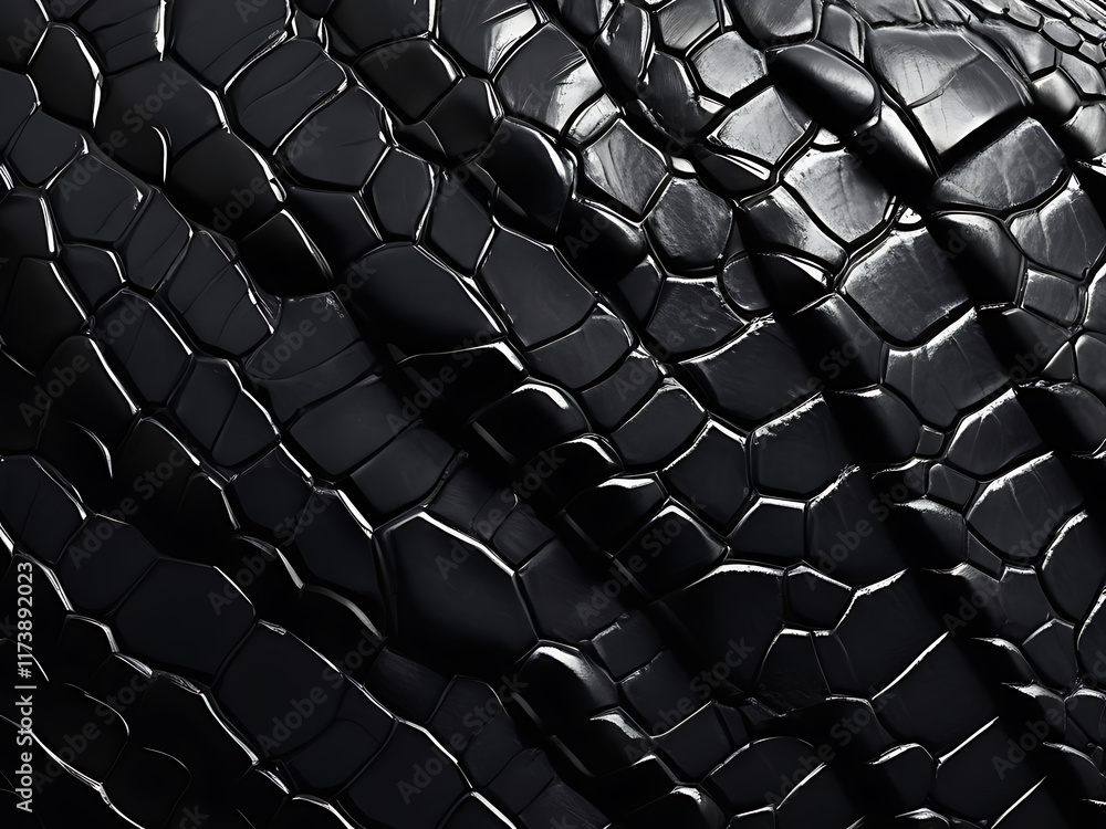 Fototapeta premium Black Crocodile Leather leather close-up texture flat lay background