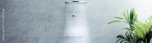 Wallpaper Mural Luxurious rainfall showerhead in a mist-filled spa, surrounded by sleek marble walls Torontodigital.ca