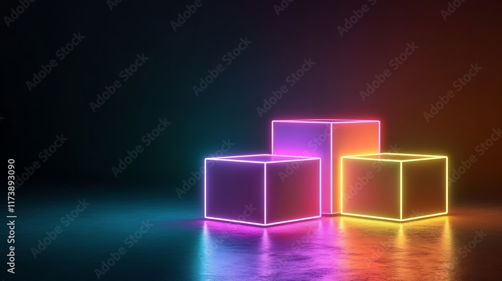 Neon Lit Cubes Abstract Display Background
