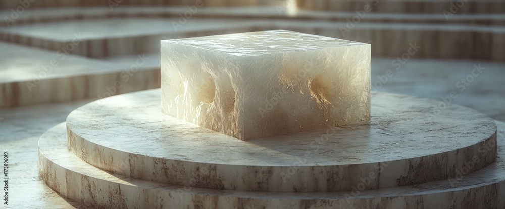 custom made wallpaper toronto digitalTranslucent cube on layered stone platform.