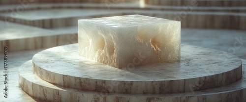 Wallpaper Mural Translucent cube on layered stone platform. Torontodigital.ca