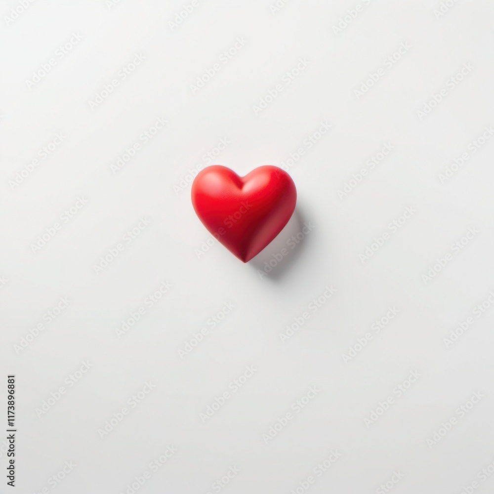 Three-dimensional small red heart casting a soft shadow on a white background. A simple and elegant illustration perfect for Valentine's Day themes and designs. Three-dimensional small red heart casting a soft shadow on a white background. A simple and elegant illustration perfect for Valentine's Day themes and designs.