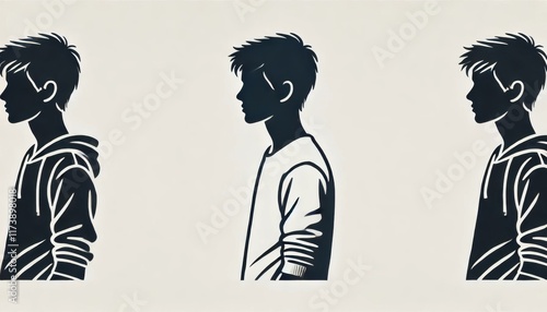 Profile silhouette of a teenage boy, casual and minimal design. Generated with AI photo