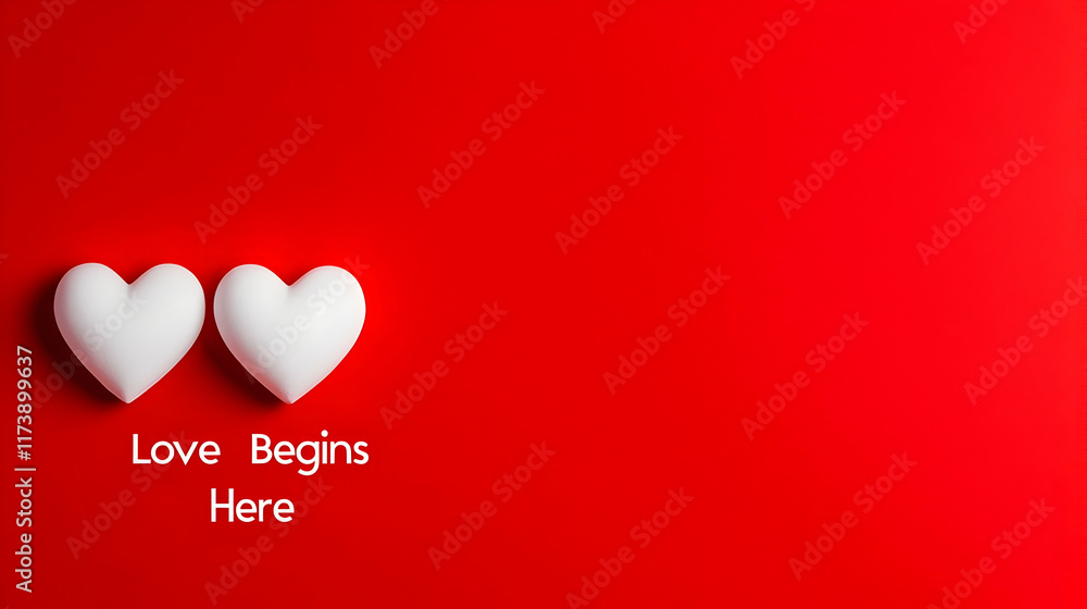 Two white hearts on a vivid red canvas set the tone for love with a heartfelt message beneath Two white hearts on a vivid red canvas set the tone for love with a heartfelt message beneath
