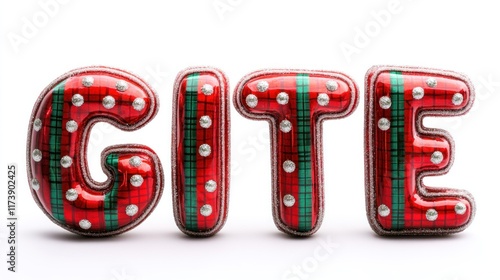 Festive red and green letters spelling 