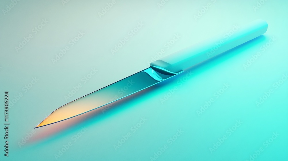 Sleek, modern knife with gradient blade on teal background. Sleek, modern knife with gradient blade on teal background.