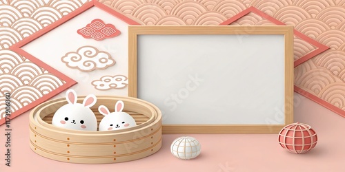 3d papercut cute cartoon Chinese pattern background