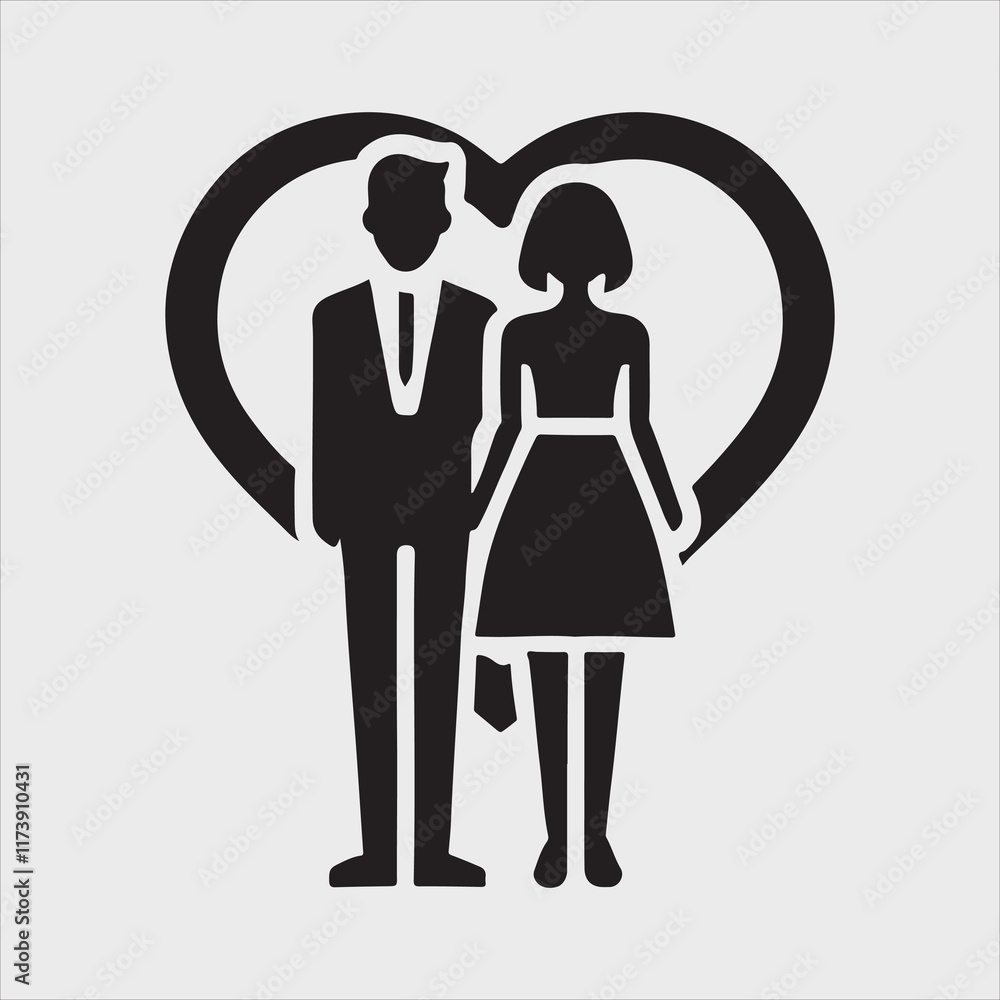 Minimalist Icon-Style Silhouette of a Couple with a Heart Shape Between Them Vector Illustration Minimalist Icon-Style Silhouette of a Couple with a Heart Shape Between Them Vector Illustration