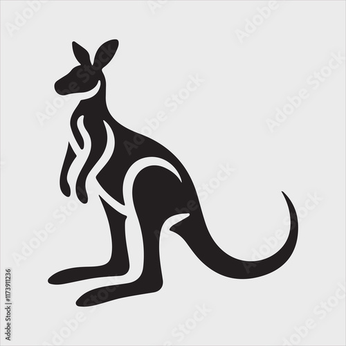 Kangaroo Silhouette Standing Upright with Curved Tail and Hopping Pose Vector Illustration