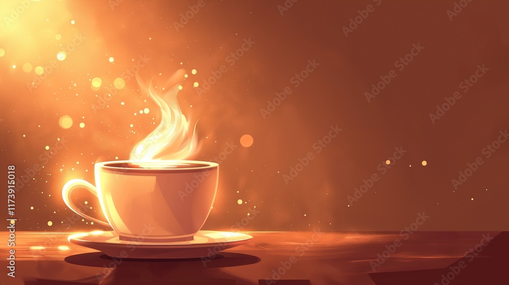 Hot Coffee with Rising Steam in Natural Sunlight on a Brown Backdrop Hot Coffee with Rising Steam in Natural Sunlight on a Brown Backdrop