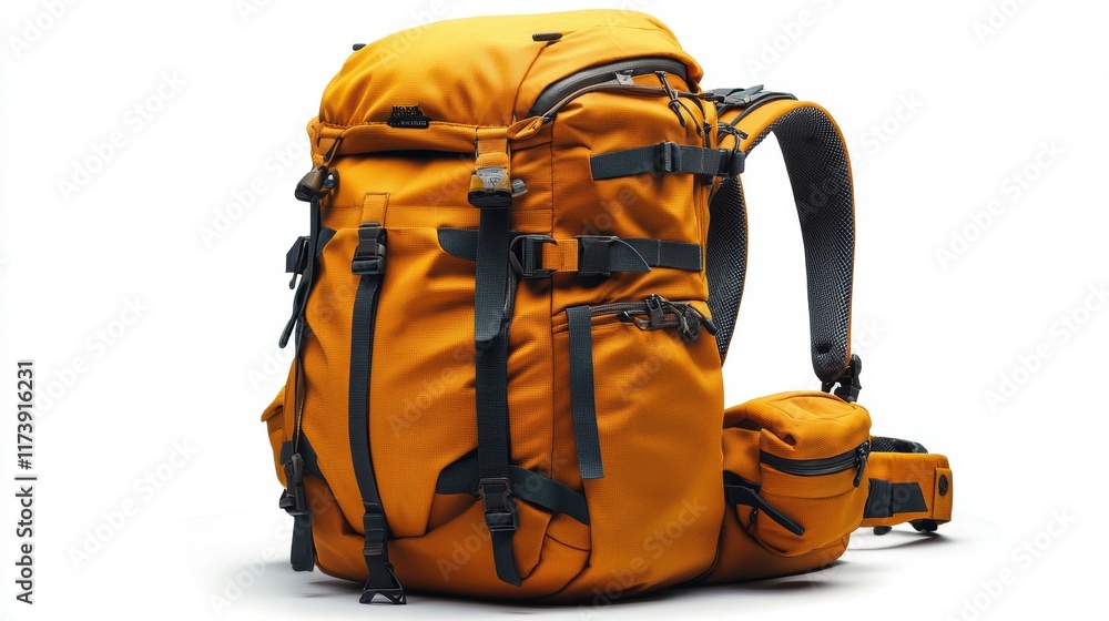 Orange Hiking Backpack with Multiple Straps, Pockets, and Supportive Padding for Outdoor Adventures and Travel, Designed for Comfort and Durability on Long Journeys Orange Hiking Backpack with Multiple Straps, Pockets, and Supportive Padding for Outdoor Adventures and Travel, Designed for Comfort and Durability on Long Journeys