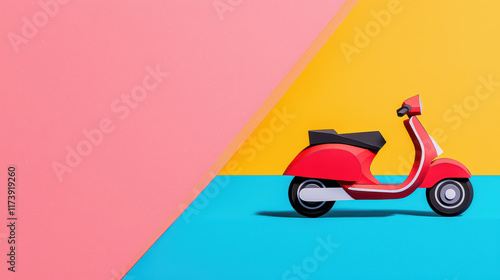 vibrant red scooter on colorful background, showcasing modern design