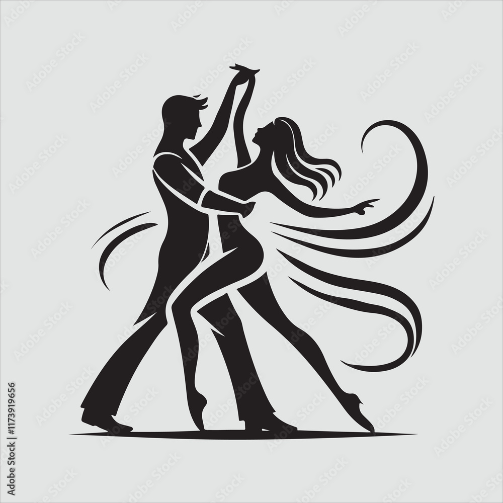 Fototapeta premium Simple Silhouette of a Couple in a Romantic Dance Pose Vector Illustration